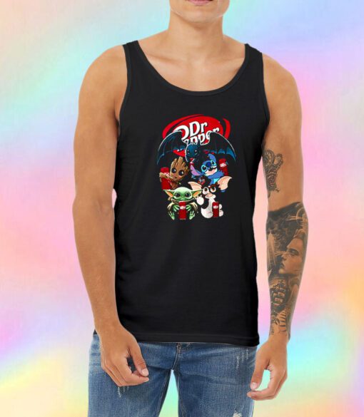 Baby Yoda Groot And Toothless Stitch Gizmo Hugging Dr Pepper Unisex Tank Top