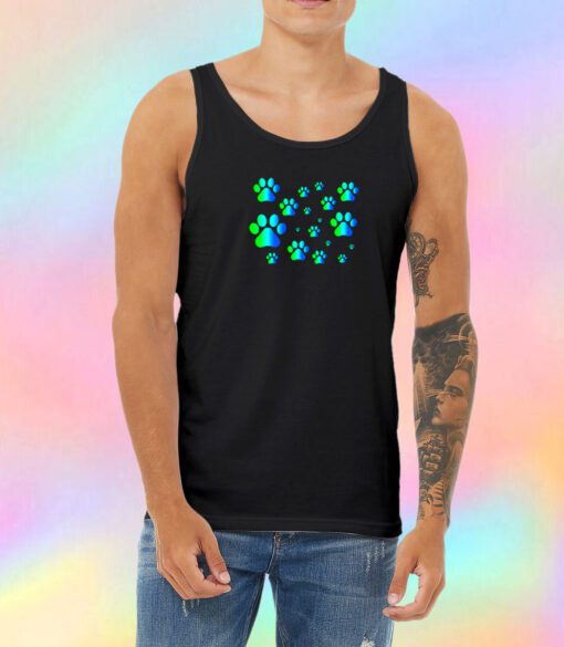 Blue Green Ombre Pawprint Pattern Unisex Tank Top