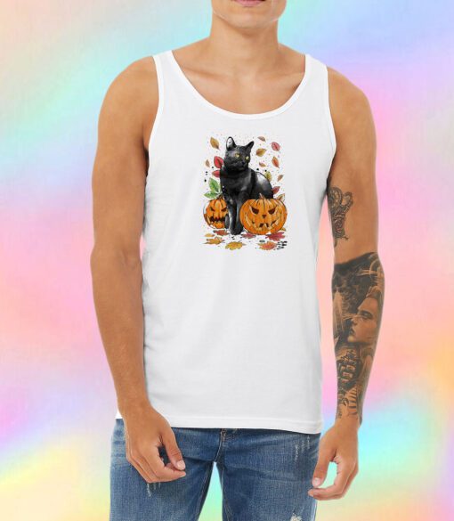 Cat Leaves and Pumpkins Unisex Tank Top