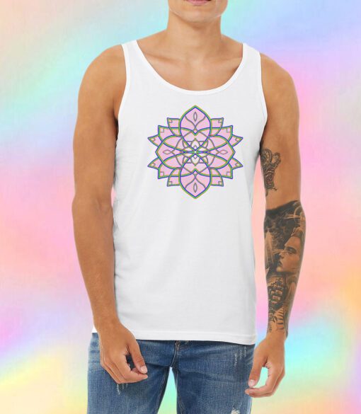 Pink Radial Mandala Flower Unisex Tank Top