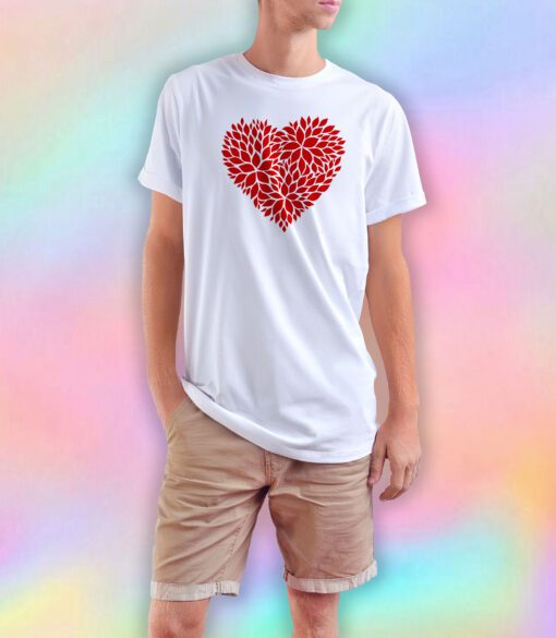 Red Floral Pattern Heart T Shirt