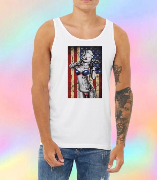 Vintage Marilyn Monroe Bikini American Flag Unisex Tank Top