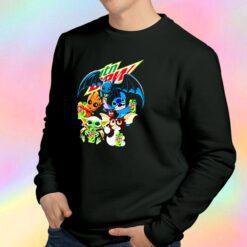 Baby Yoda Groot Stitch Toothless hugging Mtn Dew Sweatshirt