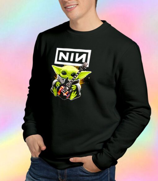 Baby Yoda hug Nine Inch Nails guitar Sweatshirt