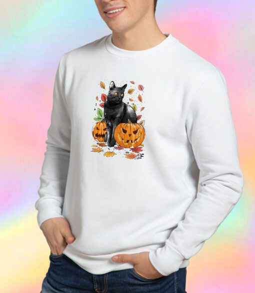 Cat Leaves and Pumpkins Sweatshirt