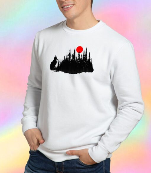 Forest Fox and Red Moon Sweatshirt