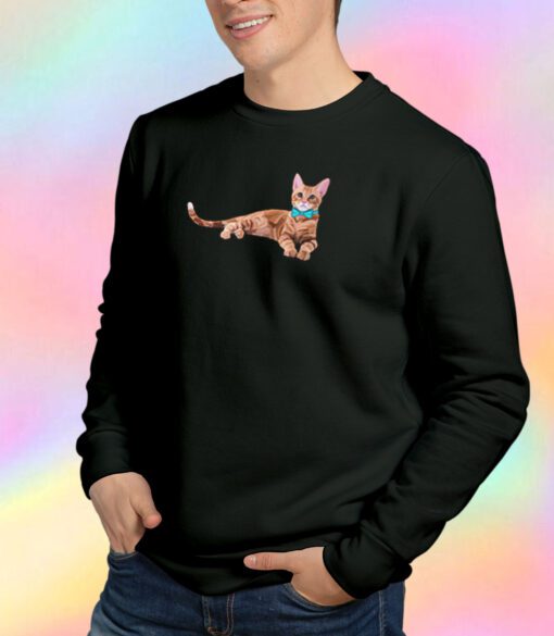 Ginger Cat with Teal Bow Tie Sweatshirt