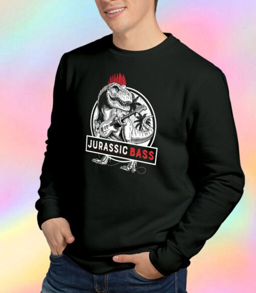 Jurassic Bass Dinosaur With Bass Guitar Parody Vintage Sweatshirt