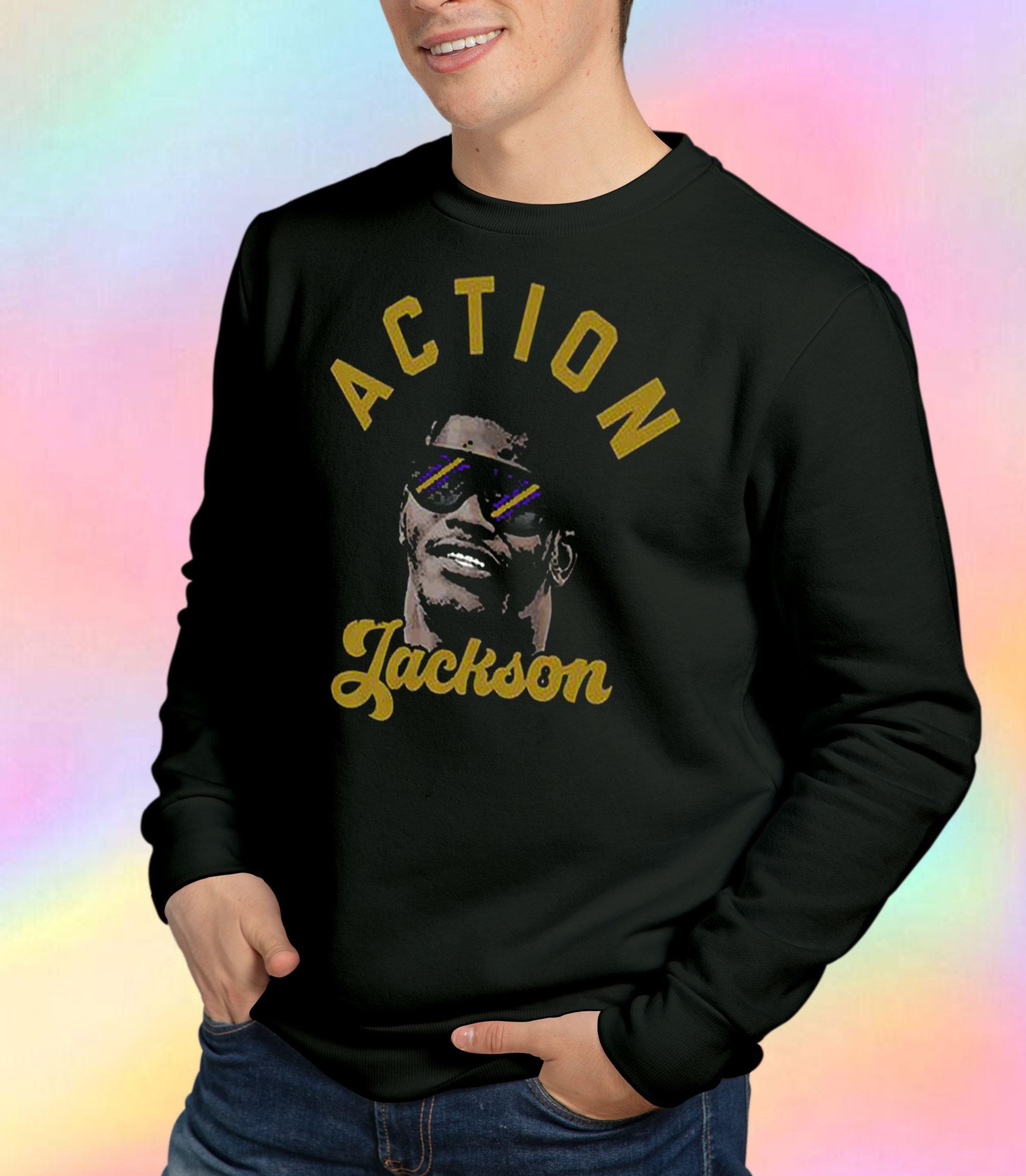 Get Buy Lamar Jackson Action Jackson Baltimore Ravens Sweatshirt